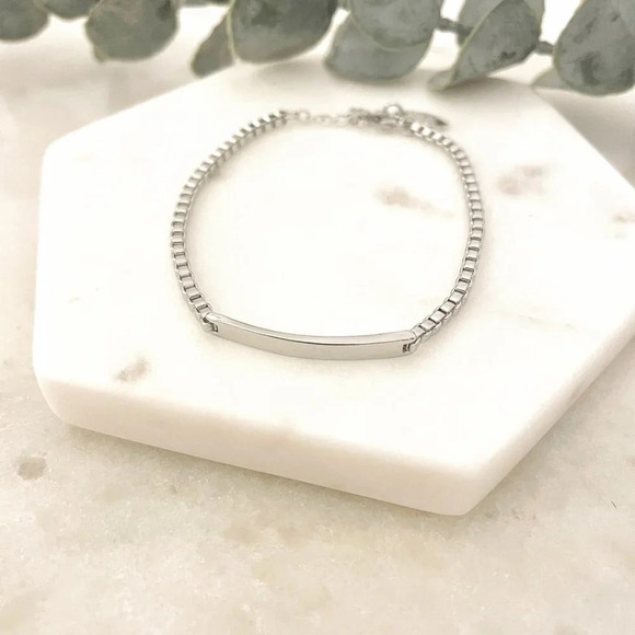925 Sterling Silver Bar Bracelet Box Chain Bracelet Dainty Minimalist Bracelet - Picture 3 of 4